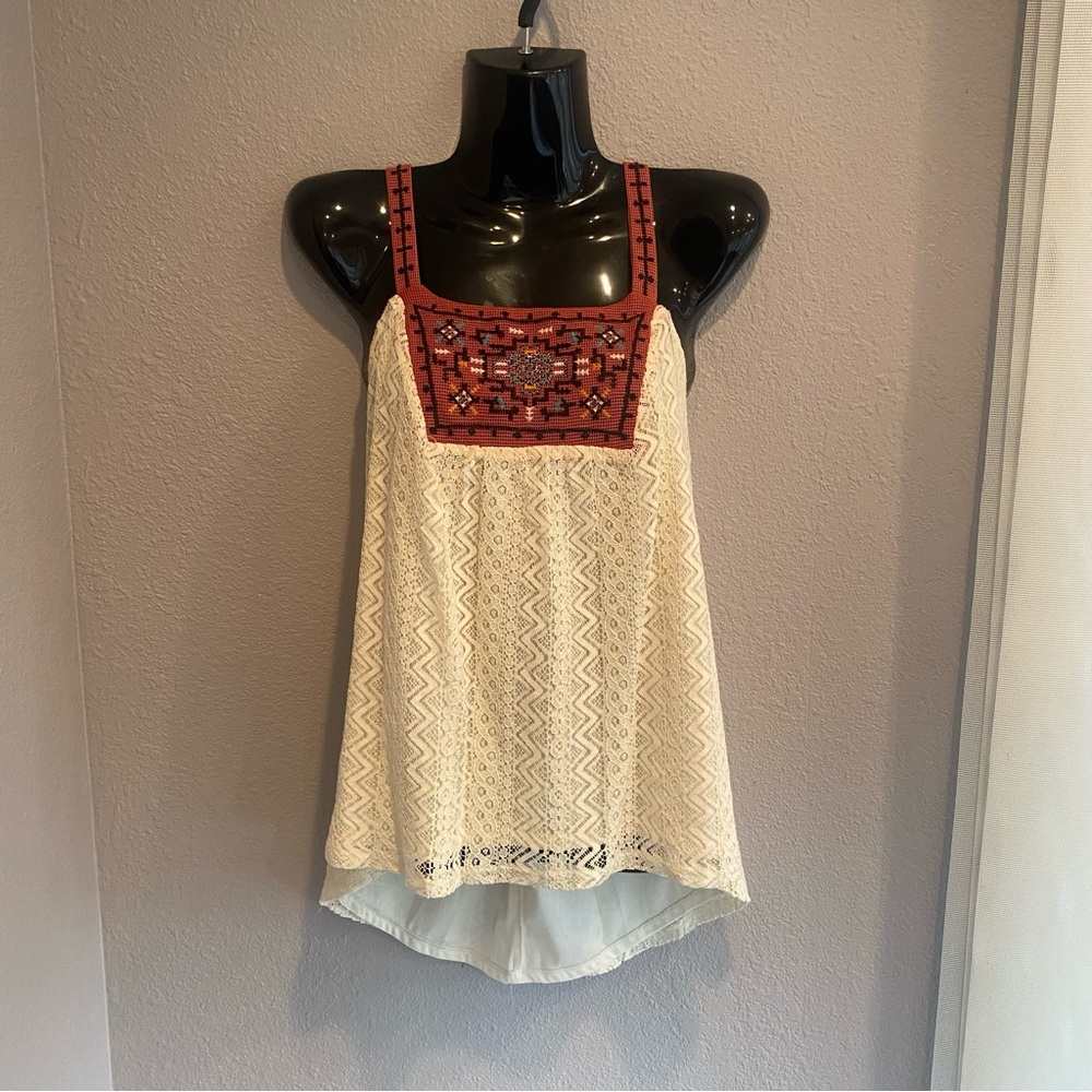 Embroidered Cream and Red Women's Top